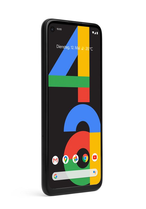 Ein schwarzes Smartphone mit dem Google-Logo auf dem Bildschirm.