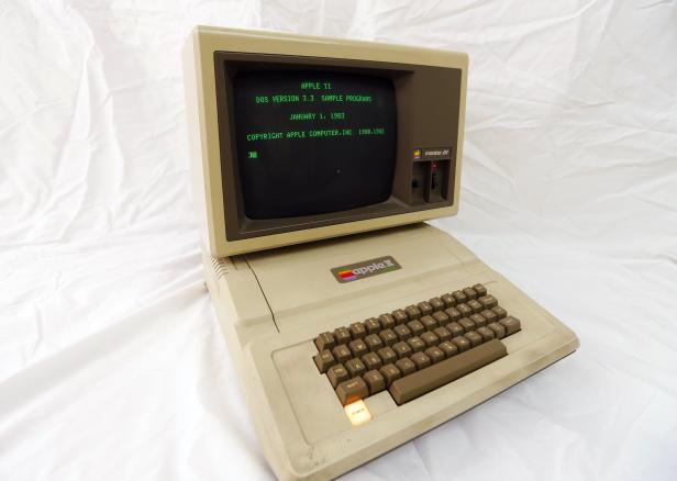 An Apple II computer is seen at B&R Computer Service shop in San Diego