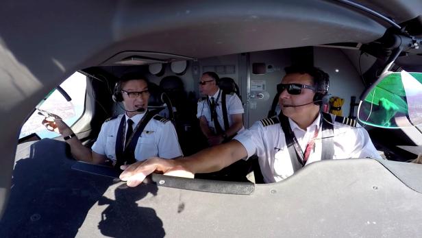 A view from the flight deck during Qantas Great Southern Land scenic flight in Australia