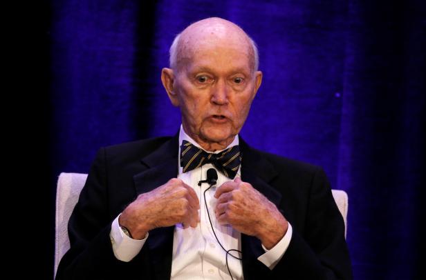 Apollo 11 astronaut Michael Collins speaks at a panel discussion on the 50th anniversary of the Apollo 11 launch, in Cocoa Beach