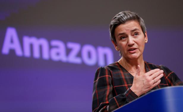 European Commission Vice-President Vestager gives a news conference on a competition case