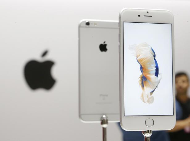 The new Apple iPhone 6S and 6S Plus are displayed during an Apple media event in San Francisco in this file photo