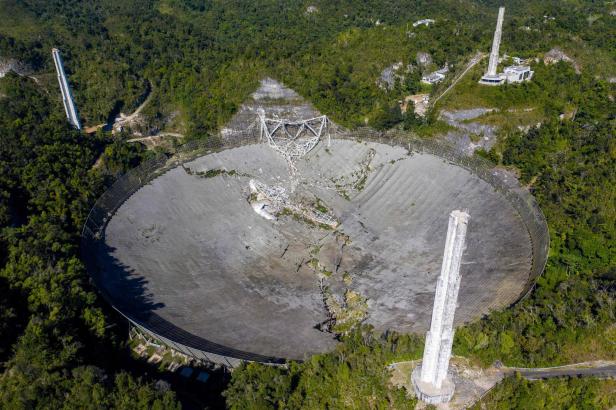 Arecibo-Teleskop nach dem Absturz der Plattform