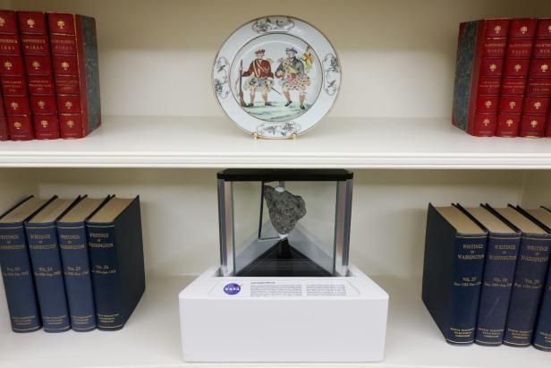A general view shows President Biden's redecorated Oval Office at the White House in Washington