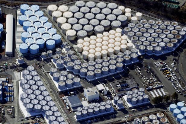 An aerial view shows the storage tanks for treated water at the tsunami-crippled Fukushima Daiichi nuclear power plant in Okuma town, Fukushima prefecture