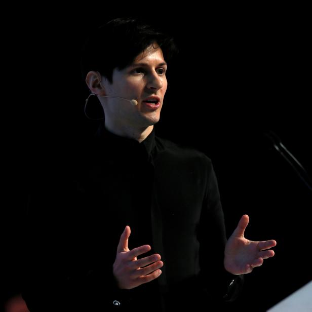 FILE PHOTO: Founder and CEO of Telegram Pavel Durov delivers a keynote speech during the Mobile World Congress in Barcelona