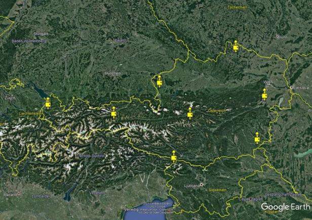 Die Sensorstandorte des ALDIS-Netzwerks auf einer Österreich-Karte