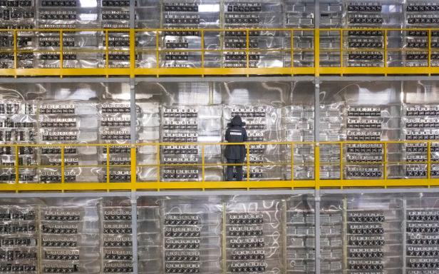 A view shows the data centre of BitRiver company providing services for cryptocurrency mining in Bratsk