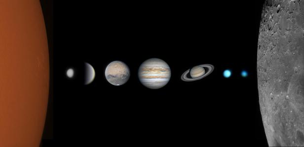 Collage mit Fotos von allen Planeten des Sonnensystems