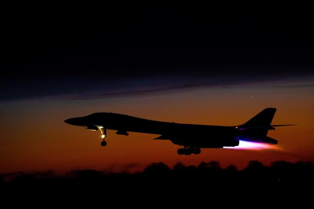 A B-1B Lancer takes off from Orland Air Force Station in Norway