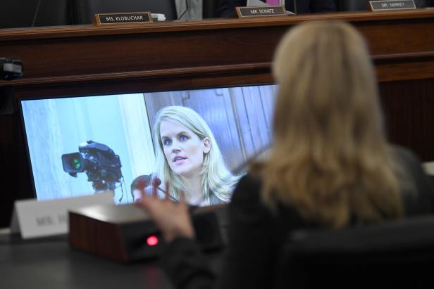 Former Facebook employee and whistleblower Frances Haugen testifies during a hearing entitled 'Protecting Kids Online: Testimony from a Facebook Whistleblower' in Washington