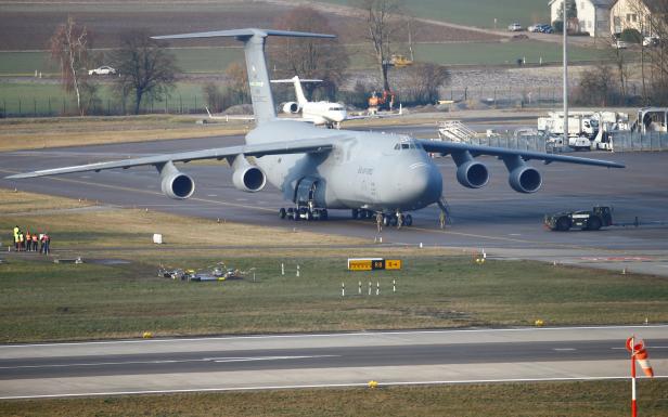 Lockheed C5-M 'Super' Galaxy transport plane of the U.S. Air Force is seen at the airport in Zurich