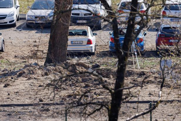 A view of a drone crash site, following Russia's invasion of Ukraine, in Zagreb