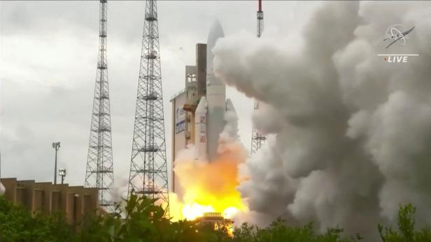 Arianespace's Ariane 5 rocket, with NASAs James Webb Space Telescope onboard, launches from French Guiana