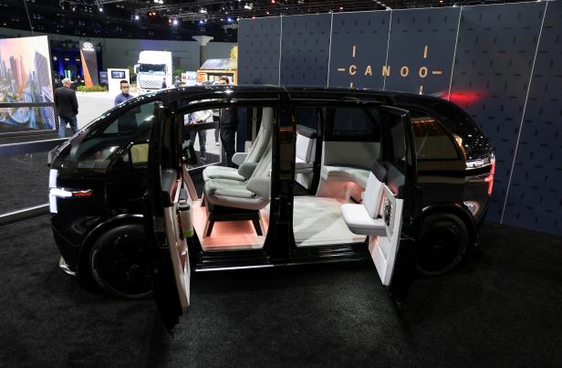 FILE PHOTO: A Canoo Lifestyle Vehicle is displayed during the 2021 LA Auto Show