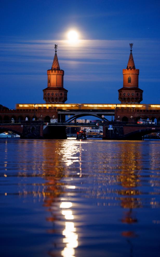 Pink full moon over Berlin