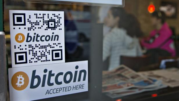 File photo shows advertisement for bitcoin ATM ma