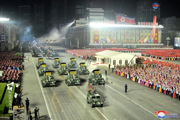 Nighttime military parade to mark the 90th anniversary of the founding of the Korean People's Revolutionary Army in Pyongyang