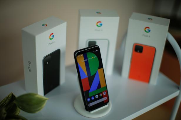 FILE PHOTO: The new Google Pixel 4 smartphone is displayed during a Google launch event in New York