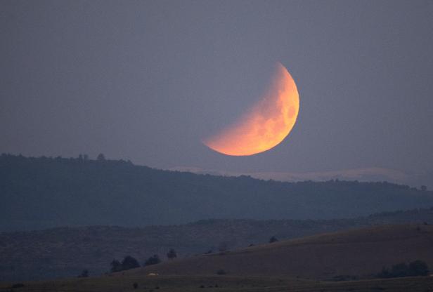 The Super Flower Blood Moon set during the lunar eclipse over Skopje