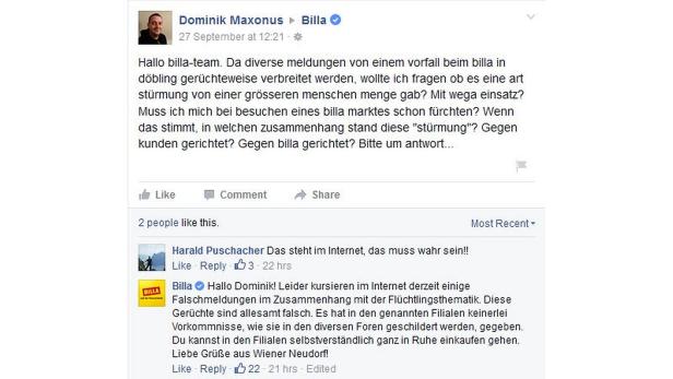 Billa war um Richtigstellung der Meldung bemüht.