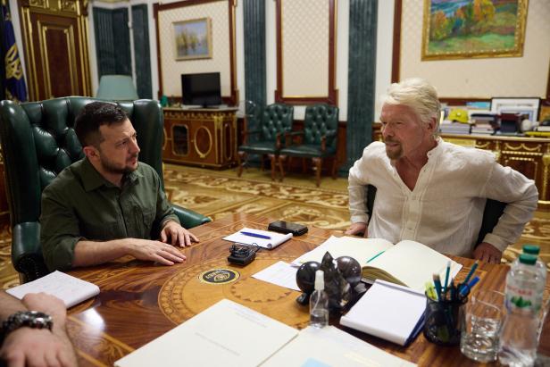 British businessman Branson attends a meeting with Ukraine's President Zelenskiy in Kyiv