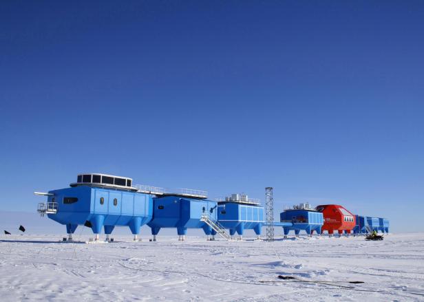 Halley Research Station, a research facility on the Brunt Ice Shelf is seen in Antarctica