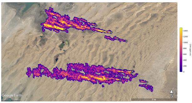 Diese riesigen Methanwolken wurden in Turkmenistan, östlich der Stadt Hazar am Kaspischen Meer, entdeckt