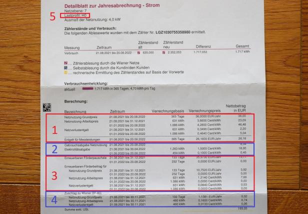 Bereiche auf der Stromrechnung