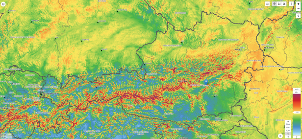 Mittlere Windgeschwindigkeit in 50 Metern Höhe.