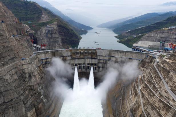 FILE PHOTO: The Baihetan hydropower plant is seen in operation on the border between Yunnan province and Sichuan province