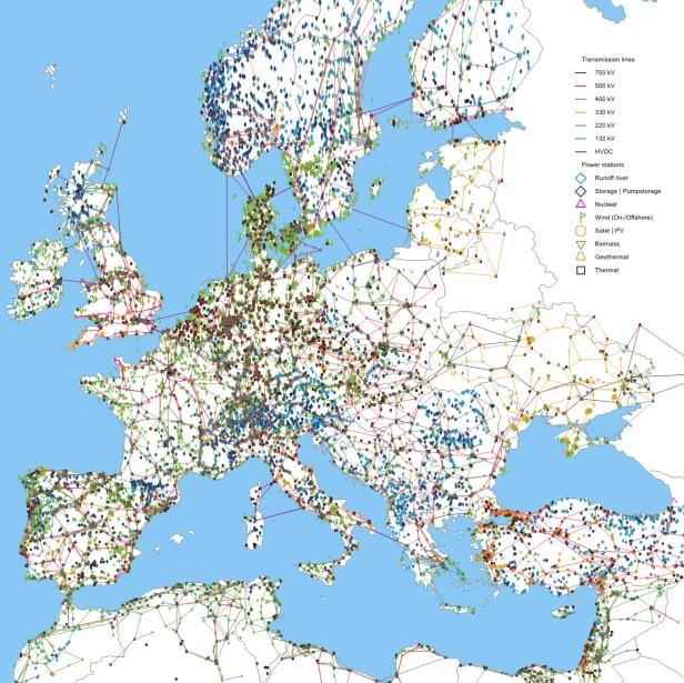 Um Berechnungen zum Ausbau der Energienetze anzustellen, wird ein Modell herangezogen, das ganz Europa inkludiert