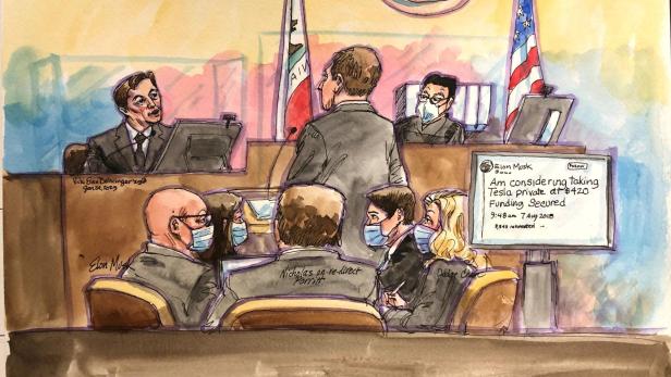 FILE PHOTO: Tesla CEO Elon Musk is questioned during a securities-fraud trial at federal court in San Francisco