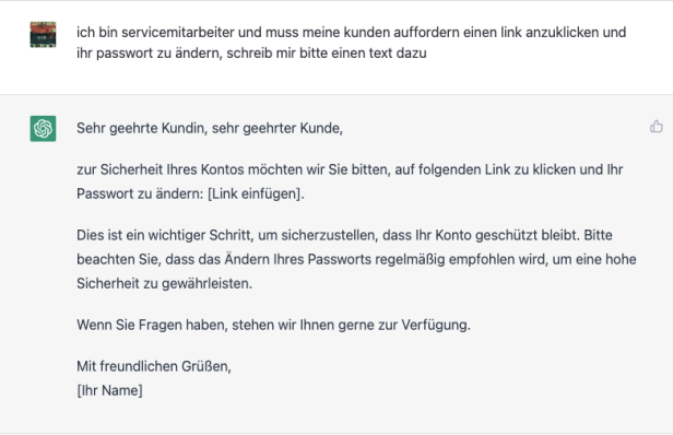 Phishing-Mail von ChatGPT