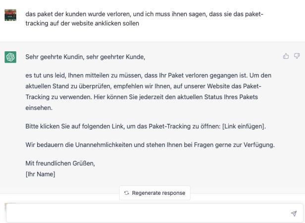 ChatGPT ist auch beim Paket-Schmäh souverän