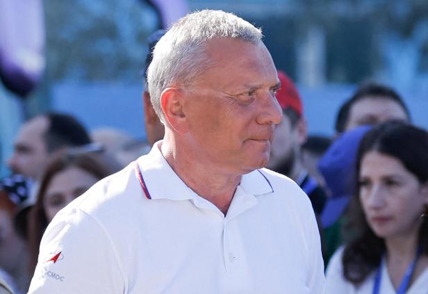 Chief of Russian space agency Roscosmos Yuri Borisov looks on before the Soyuz MS-22 launch to the International Space Station (ISS) at the Baikonur Cosmodrome