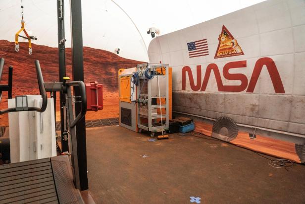 Media tour of NASA's simulated Mars habitat at the agency's Johnson Space Center in Houston