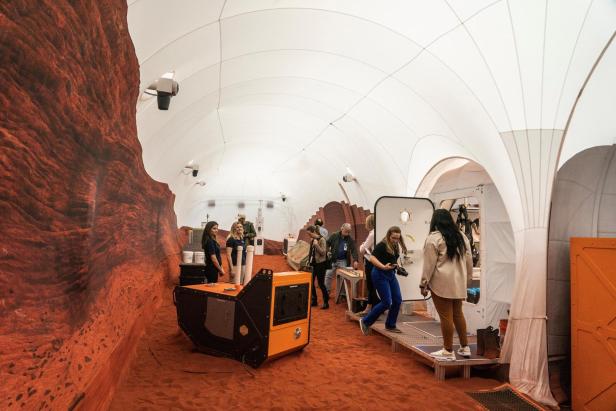 Media tour of NASA's simulated Mars habitat at the agency's Johnson Space Center in Houston