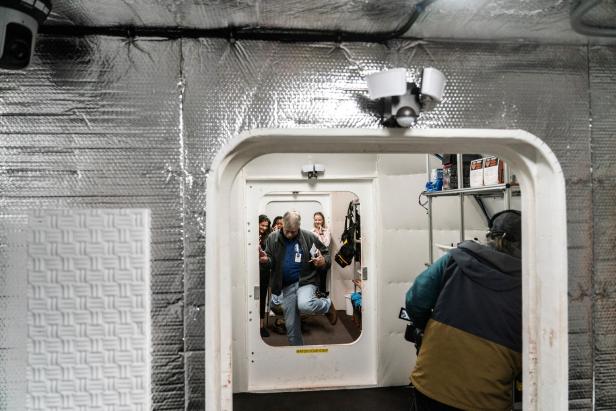 Media tour of NASA's simulated Mars habitat at the agency's Johnson Space Center in Houston