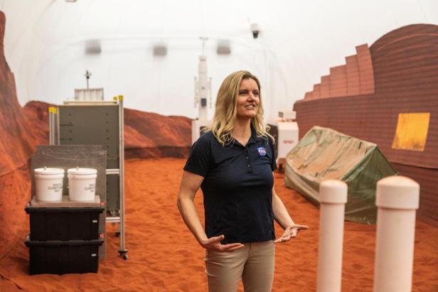 Media tour of NASA's simulated Mars habitat at the agency's Johnson Space Center in Houston