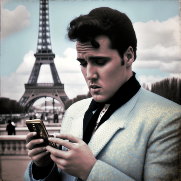 Das Bild von Elvis Presley wurde mit Midjourney erstellt und dient als Beispielbild.