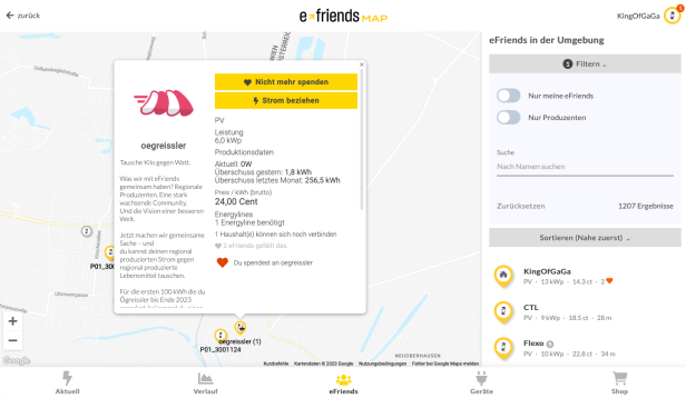 In der eFriends-App kann man Geld an Ögreissler spenden und erhält Einkaufsgutscheine dafür