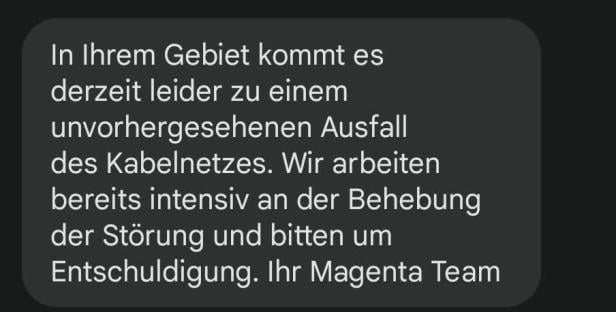 Eine Warnmeldung von Magenta