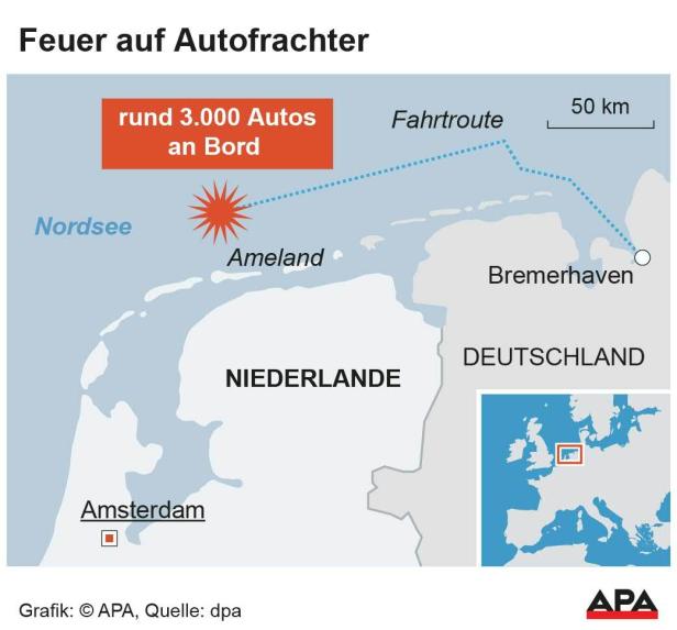 Feuer auf Frachtschiff vor niederländischer Küste