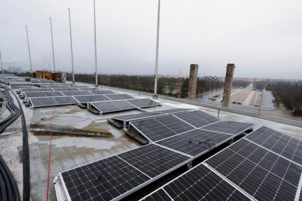 Solar panels on the roof of the Olympic Stadium or Olympiastadion in Berlin