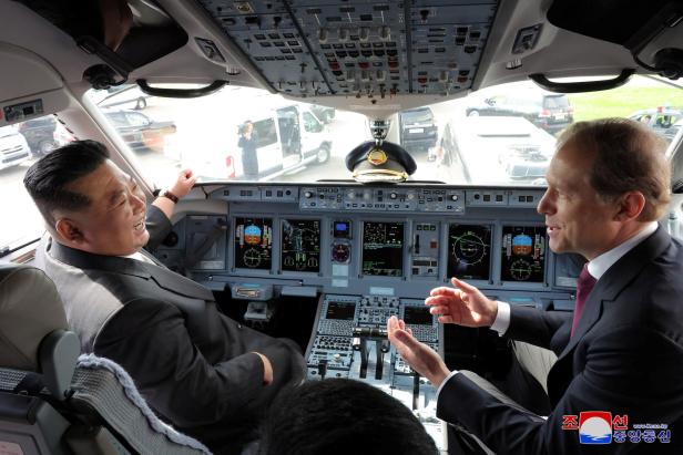 North Korean leader Kim Jong Un visits an aircraft manufacturing plant in the city of Komsomolsk-on-Amur