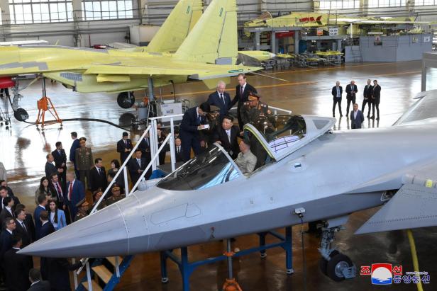 North Korean leader Kim Jong Un visits an aircraft manufacturing plant in the city of Komsomolsk-on-Amur