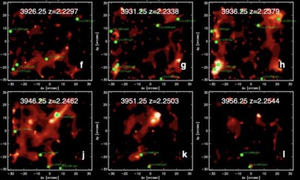 Die Bilder, aus denen die 3D-Animation des kosmischen Netzes bestehen.