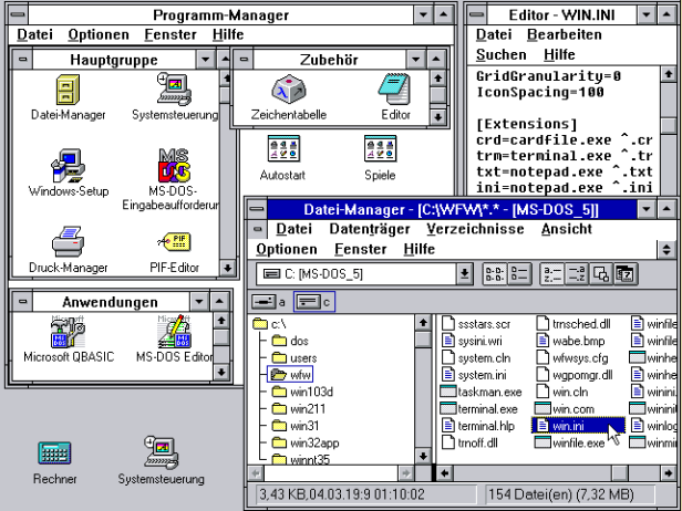 So sah die grafische Oberfläche von Windows 3.11 aus.