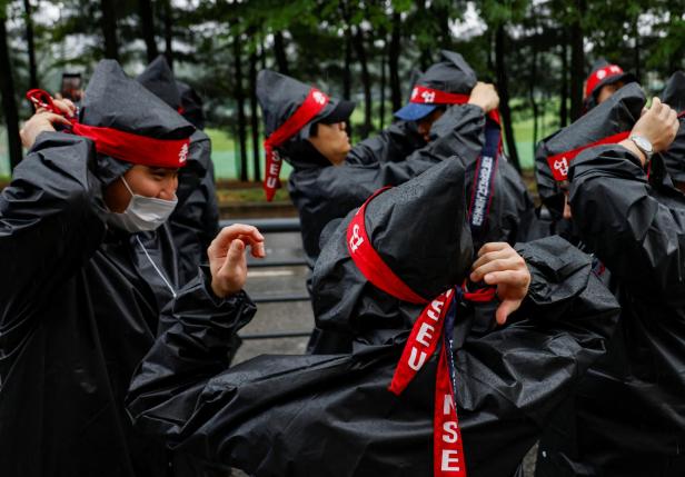 Samsung Electronics Union workers begin a three-day strike, in Hwaseong